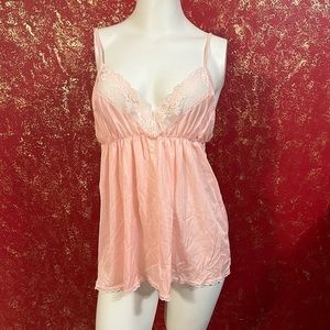 MONTGOMERY WARD CALIFORNIA Vintage Pink Baby Doll Lace Night Gown Small S